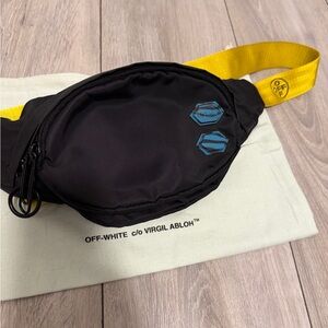 Off-White Black Nylon Belt Bag with Yellow Strap